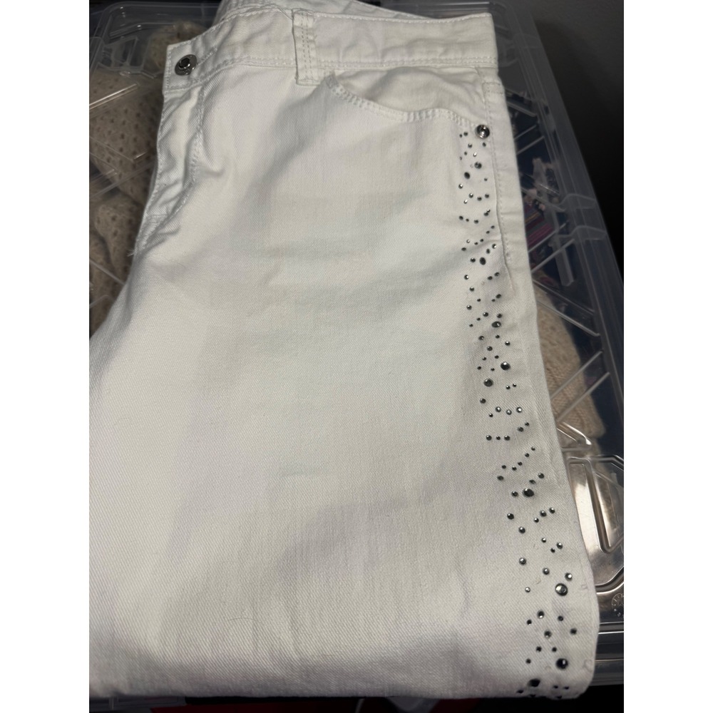 VTG Cache White Rhinestone Studded Denim Jeans Womens Size 8 Side Embellished